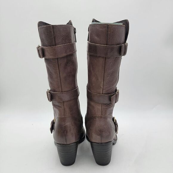 Born Brown Leather Boots Block Heel size 6.5 Maleri Zip Up Buckle - Picture 3 of 10